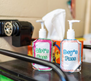hand sanitizer bottles used as hall passes